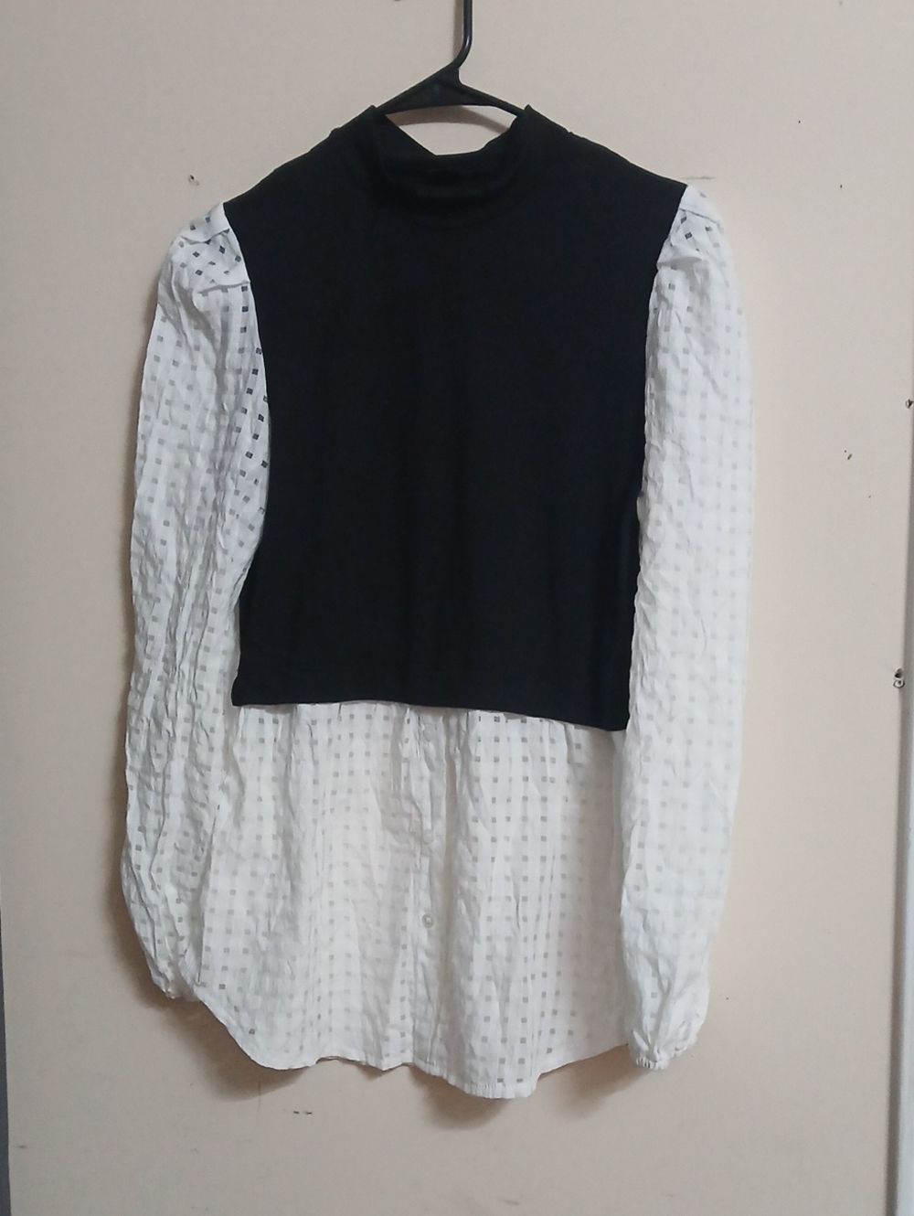 SHEIN Black Mock Layered Top with White Dotted Blouse